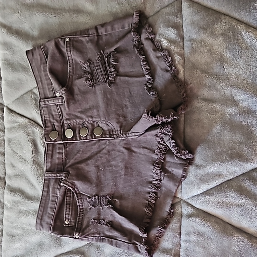 Billabong Button Fly Raw Hem Distressed Black Jean Short